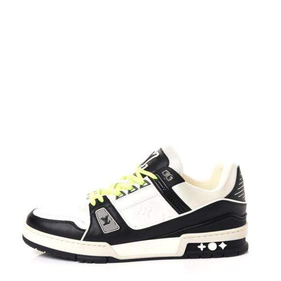 LOUIS VUITTON LV Trainer Sneakers Calfskin Leather Black White Sz US 10.5 - Picture 1 of 8